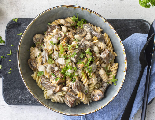 Biff stroganoff med pasta