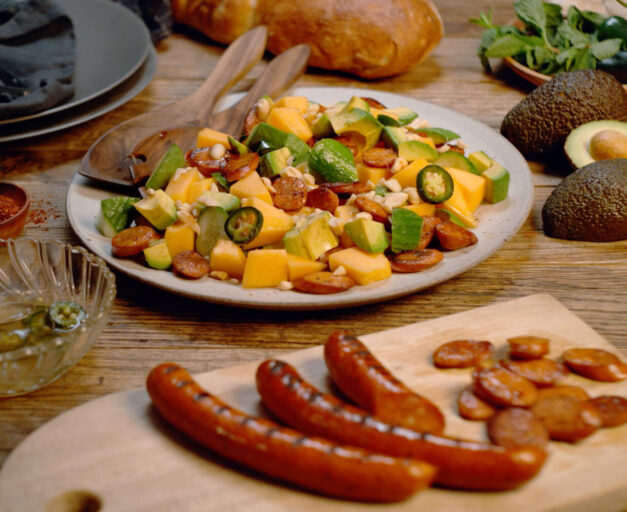 Chorizo med melon og avokadosalat